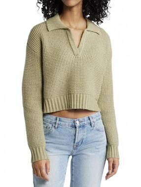PacSun LA Hearts Gabriela Waffle Knit Collared Sweater Green NWT XL